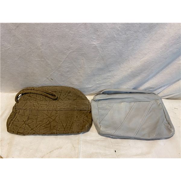 2 small leather purses one tan one grey