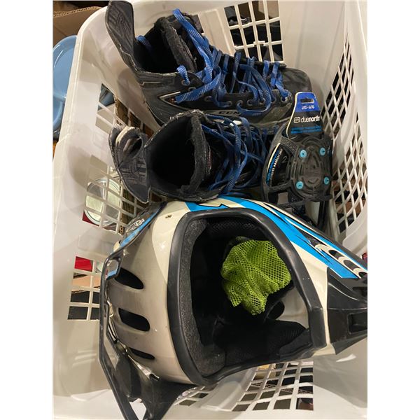 Helmet, skates size 7  grips for shoes size l/xl