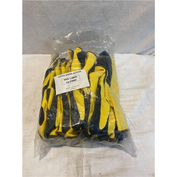 10pk size large latex work gloves