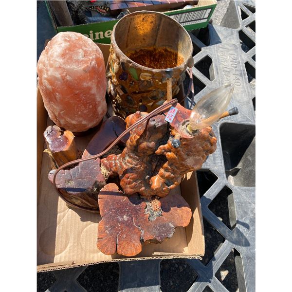 Collectibles salt lamp and other rustic items