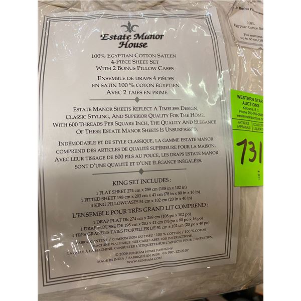 King fitted sheet and 4 pillow cases