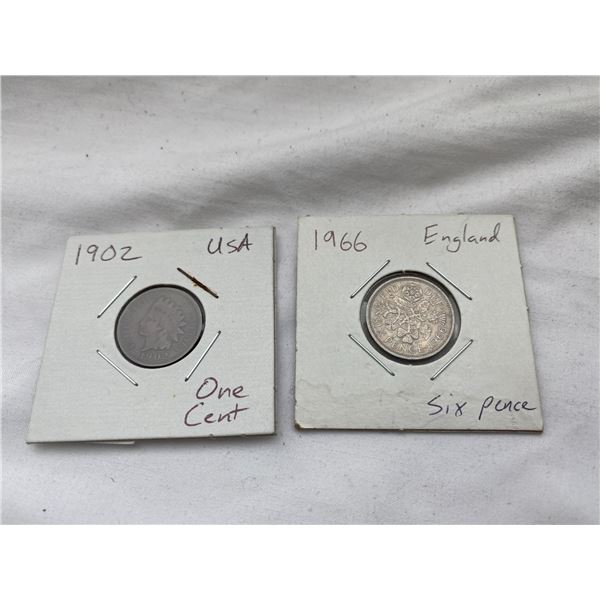 England six pence and USA one cent 1902