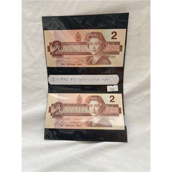 2 uncirculated $2 bills 1986