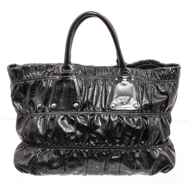 Prada Black Leather Gaufre Shoulder Bag