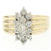 Image 1 : 14k Two Tone Gold Diamond .85 ctw Round G VS Diamond Elongated Ribbed Cluster Ri