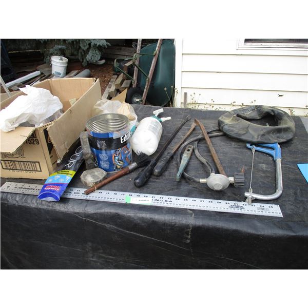 Tire Tube 4.80 x 4.00, pry bar, long screwdrivers plus misc
