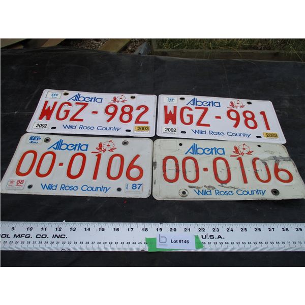 (4) Alberta Licence Plates Consecutive Numbers and Low Numbers