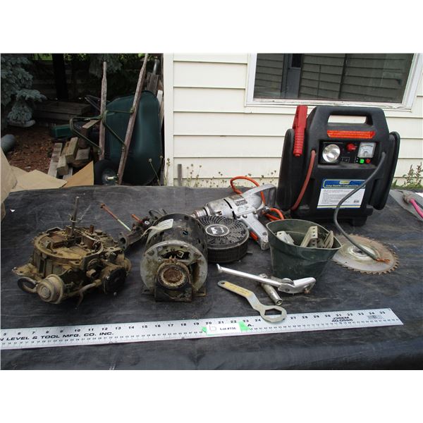 1/4 hp motor, Carb, Skil 1/2" Drill (cord rough) Plus Jump Start (not working)