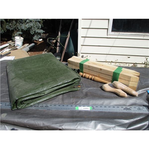 Tarp, Wooden Stakes, 2 Shelf Brackets