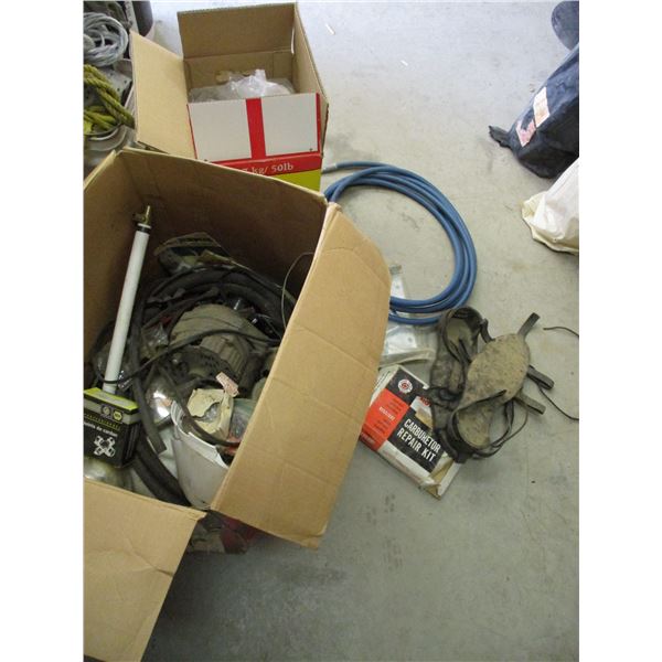 Box of Hoses, Clamp, Box of Kitty Litter and Misc