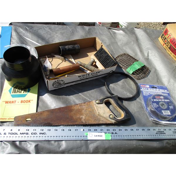 Stanley Hand Saw, 5" Cut off Wheels Plus Misc