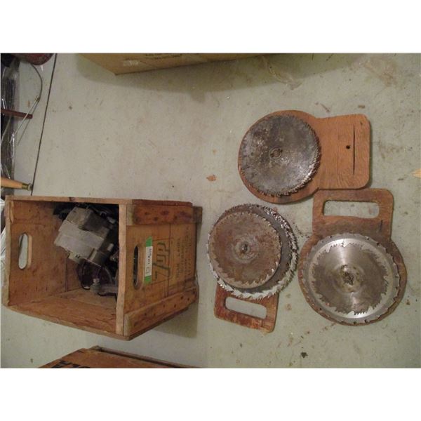 7 Up Wooden Crate, Saw Blades Plus Misc