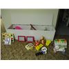 Image 1 : Wooden storage toy box plus vintage kids toys (Box 59" x 16")