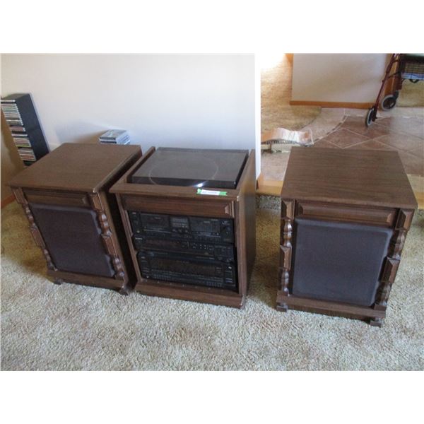 (2) Wooden end tables with built in Hitachi speakers (table speaker combo)