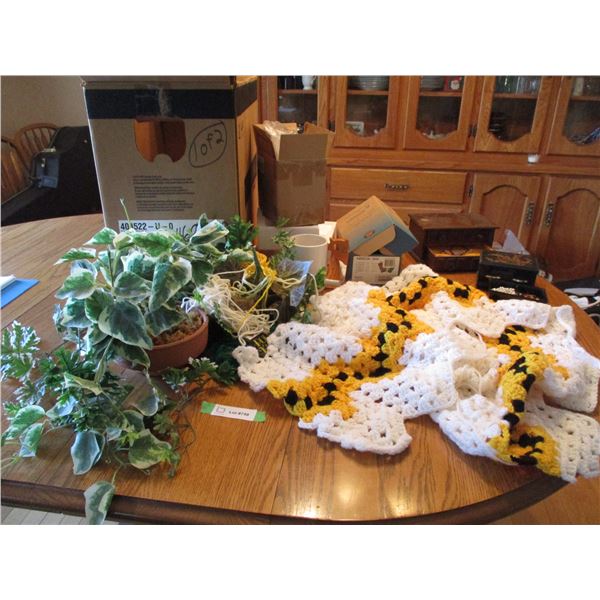 Costume Jewlery and Jewlery Boxes, artifical plant, plus misc