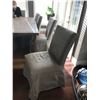 Image 5 : High End Solid Pine Whitewashed  Grey Table & 8 Parson Chairs w Linen Covers