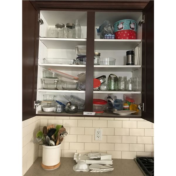 Assorted Kitchen Utensils, Canning Supplies, Glass/Ceramic Serving Dishes, Tins. Kitchen Scale & Gra