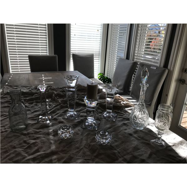 Crystal Decanter, Large Crystal Pillar Candle Holders, Tapered Candle Holders & Glass Container
