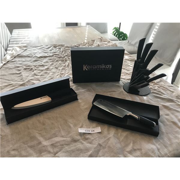 Karmikos 5 Knives/Stand, Steel Cleaver & 8" Chef Knife