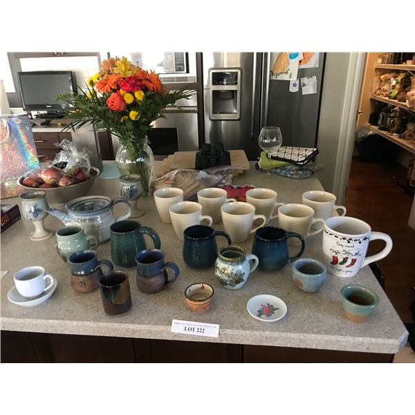 Large Asst of Mugs, Teapot, 2 Goblets & Small Bowls