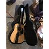 Image 1 : J. Turner Acoustic Guitar (missing 1 string), Guitar Case & Black Music Stand