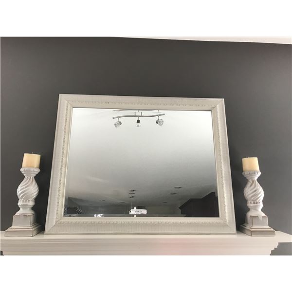 Beautiful Framed Mirror and 2 Large Ceramic Candle Holders