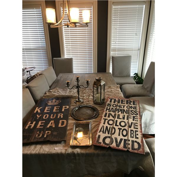 Lantern, Serving Trays, Candelabra, Serving Tray & Word Wall Art