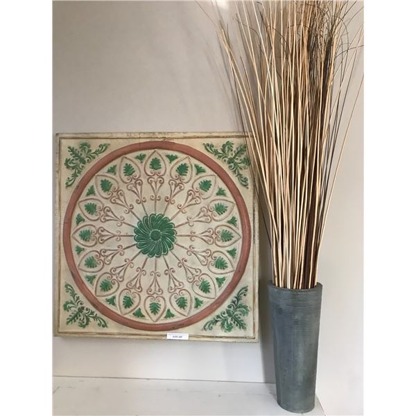 Large Metal Wall Art, Vase w Decorative Sticks