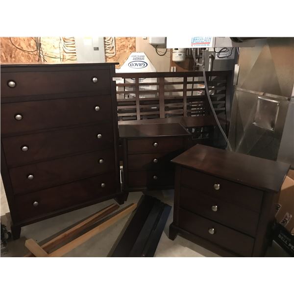 Gorgeous Finesse Furnishing King Bedroom Suite - Bed Frame, Rails, 2 Side Tables & 5 Drawer Dresser