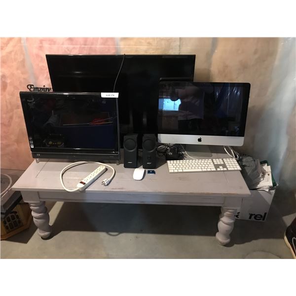 Grey Wood Coffee Table , Assorted Computers, Monitor's, Bose Speakers, Keyboard & Mouse