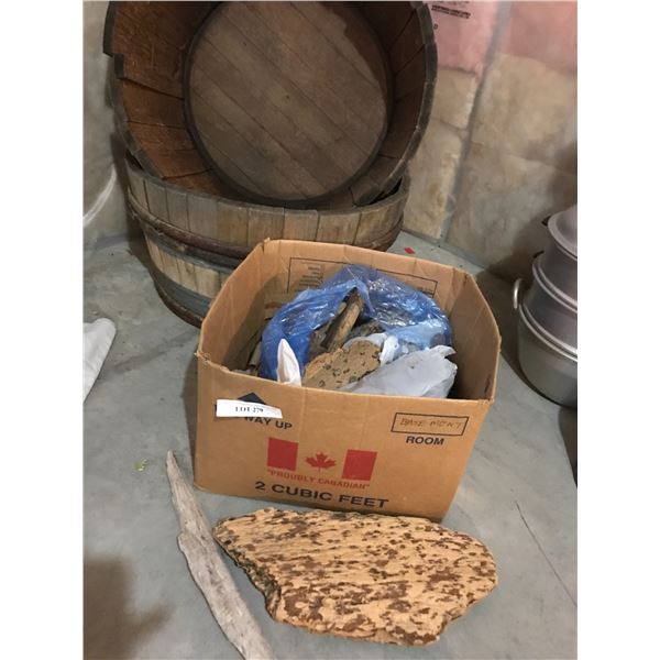 2 Large Wooden Buckets and Box of Drift Wood
