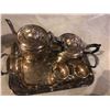 Image 4 : Silver Tea Server Set, Tray and Sterling Silver Sugar Bowl