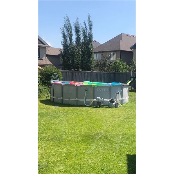16' Intex Salt Water Pool w Solar Cover, Water Pump, Filter, Ladder & Intex Pool Skimmer