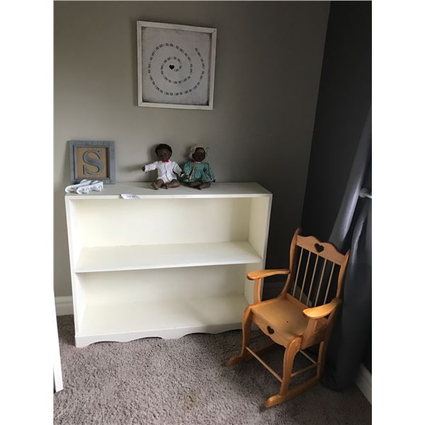 Children's Wood Rocking Chair with Hearts, Wood Shelving & Wall Art