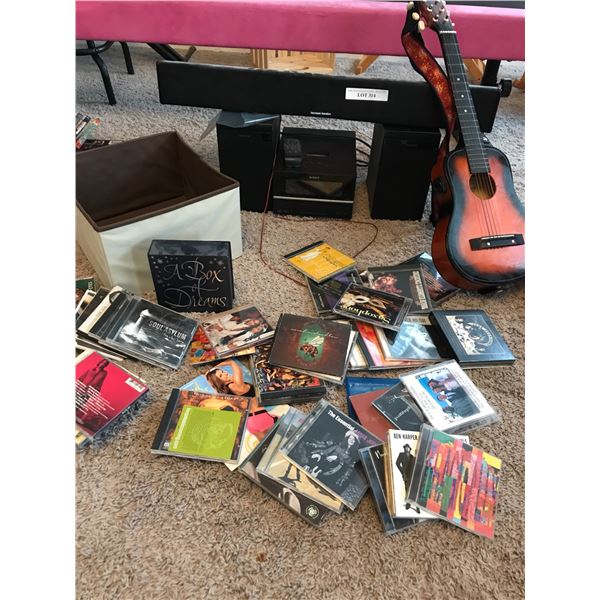 Sony MP3 Disc Player & Speaker, Harman Kardon Speaker, Burswood Accoustic Children;s Guitar (missing