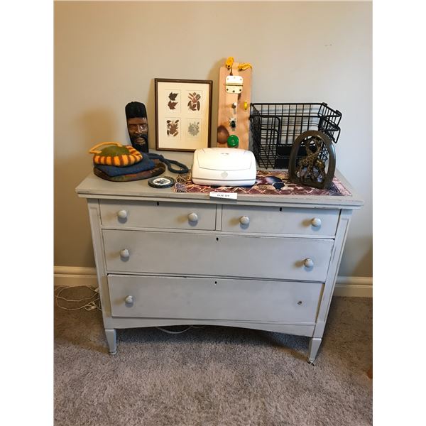 4 Drawer Dresser, African Art, Wood Activity Board, Baby Dispenser, Metal Bins, Felt Purses, Framed 