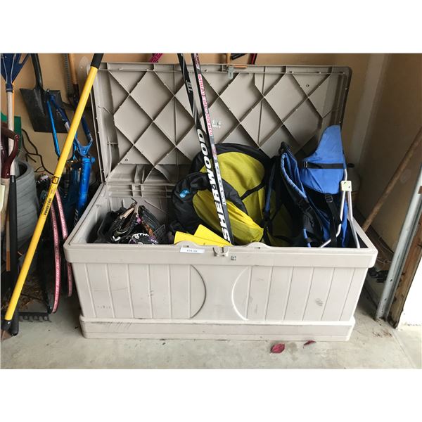 Outdoor Garden Box, Sports Gear incl Baseball Gloves, Soccer Ball, Football, Hockey Sticks, Helmets,