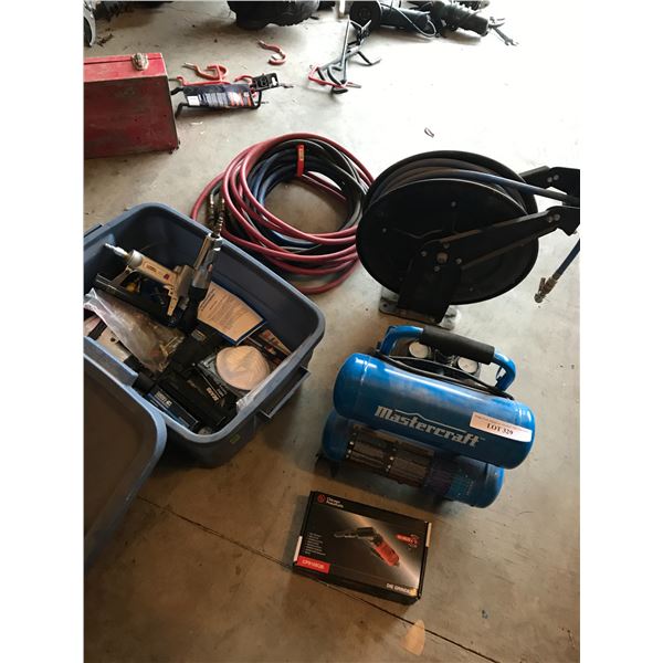 MasterCraft Air Compressor, Hoses & Asst Air Powered Tools