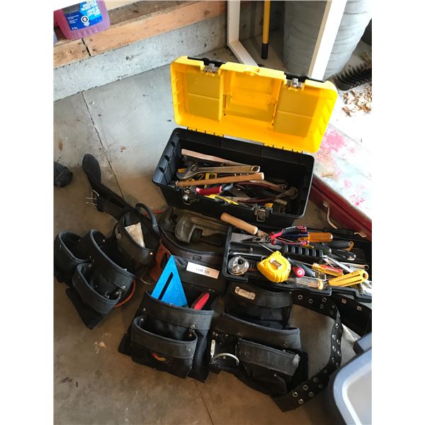 Tool Belt, Tool Box, 24" Wrench & Assorted Tools