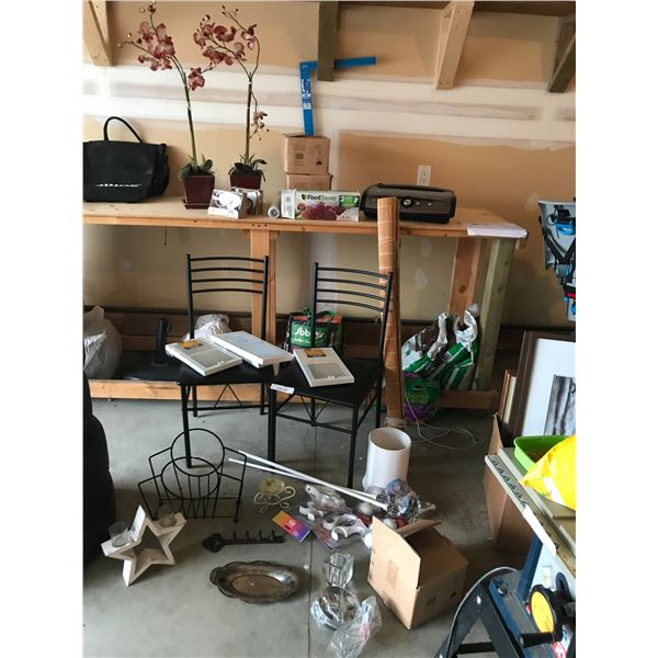 Metal Magazine Rack, Finials, Wood Blind, 2 Metal Chairs, Food Saver Vacuum Sealer/Bags, Silk Plants