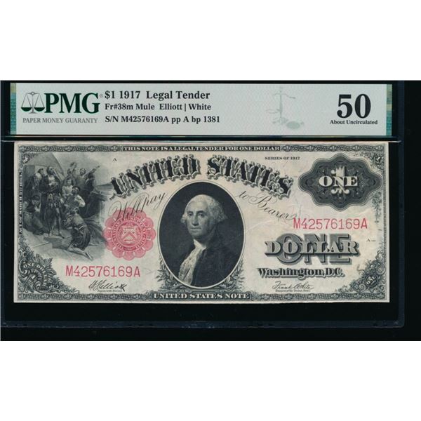 1917 $1 Mule Legal Tender Note PMG 50