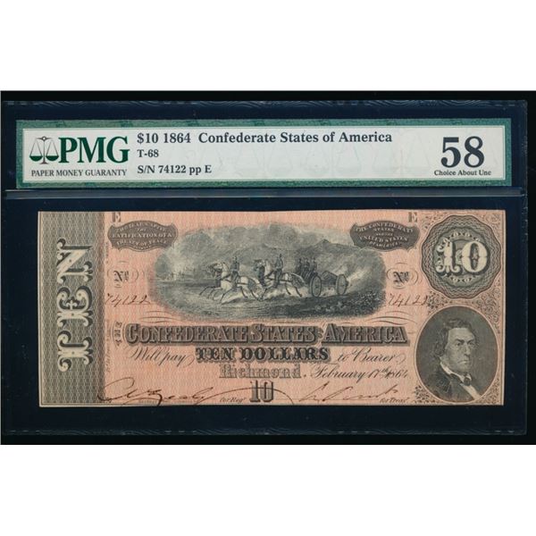 1864 $10 T-68 Richmond Confederate PMG 58