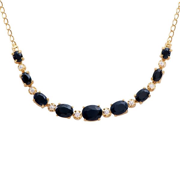 Plated 18KT Yellow Gold 8.90ctw Black Sapphire and Diamond Pendant with Chain