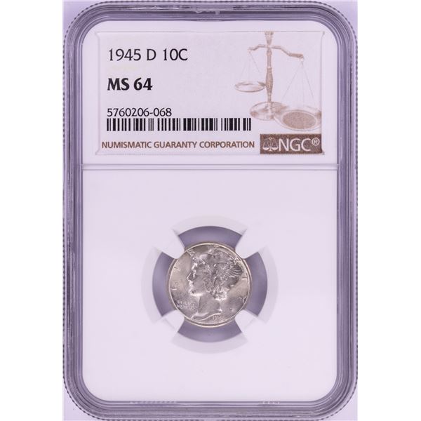 1945-D Mercury Dime Coin NGC MS64