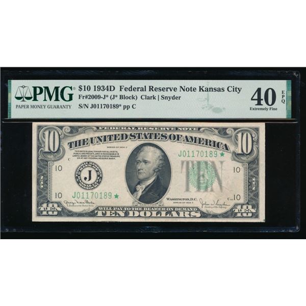 1934D $10 STAR Kansas City FRN PMG 40EPQ