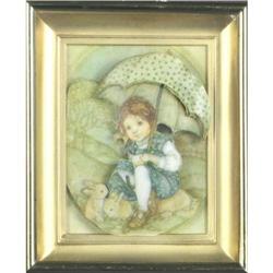 Girl Under Umbrella Shadow Box Folk Art #2068286