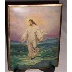 Antique Convex Glass Christ Walking on Water #2068600