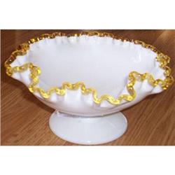 Fenton Golden Crest Pedestal Bowl Fluted Rim #2068604