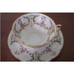 Haviland Tea Cup & Saucer - Pink & Green  #2068619