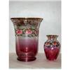 Image 1 : Pair of Hand Painted Cranberry to Clear Vases #2081128